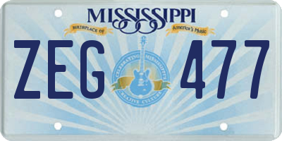MS license plate ZEG477