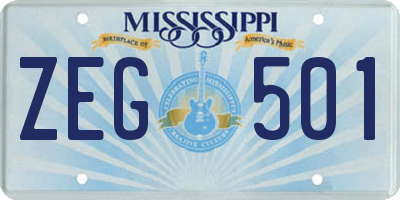 MS license plate ZEG501