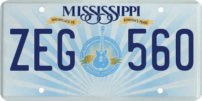MS license plate ZEG560