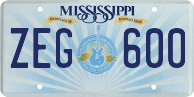 MS license plate ZEG600