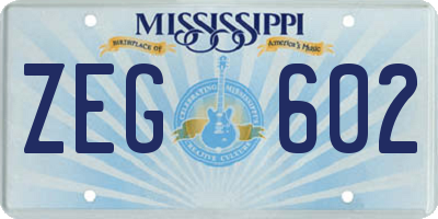 MS license plate ZEG602