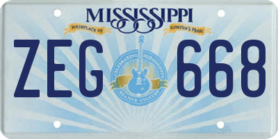 MS license plate ZEG668