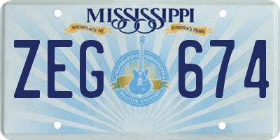 MS license plate ZEG674