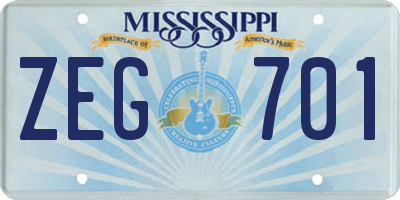 MS license plate ZEG701