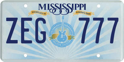 MS license plate ZEG777