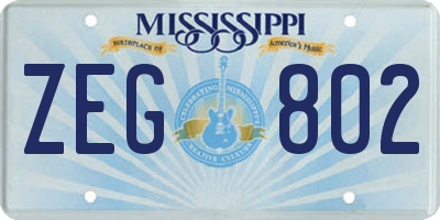 MS license plate ZEG802