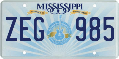 MS license plate ZEG985