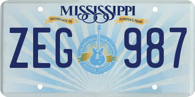 MS license plate ZEG987