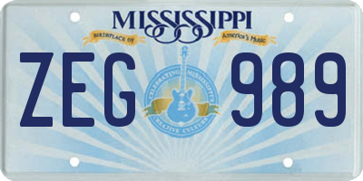 MS license plate ZEG989