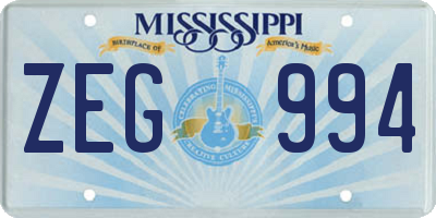 MS license plate ZEG994