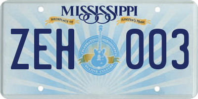 MS license plate ZEH003