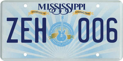 MS license plate ZEH006