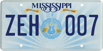 MS license plate ZEH007