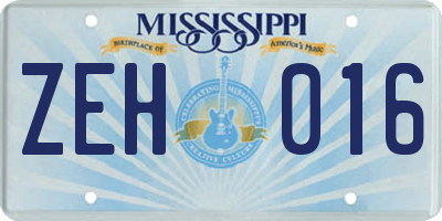 MS license plate ZEH016