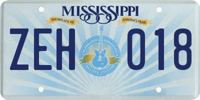 MS license plate ZEH018