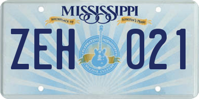 MS license plate ZEH021