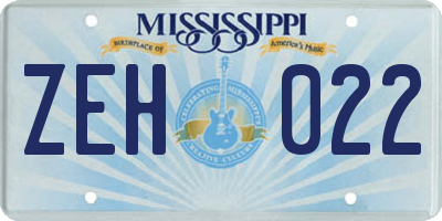MS license plate ZEH022