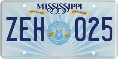 MS license plate ZEH025