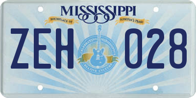 MS license plate ZEH028