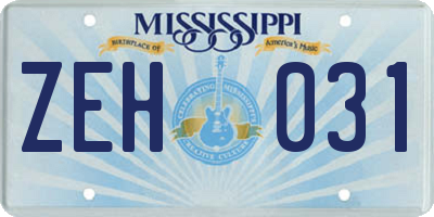 MS license plate ZEH031