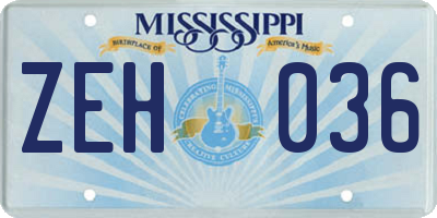 MS license plate ZEH036