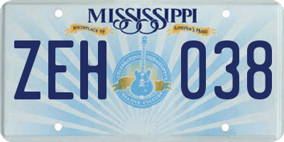 MS license plate ZEH038