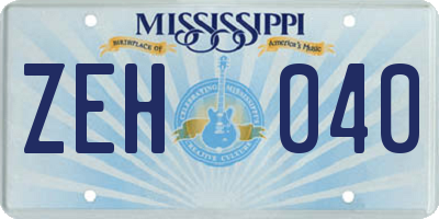 MS license plate ZEH040