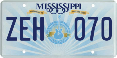 MS license plate ZEH070
