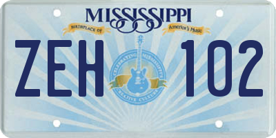 MS license plate ZEH102
