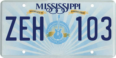 MS license plate ZEH103