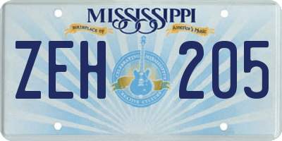 MS license plate ZEH205