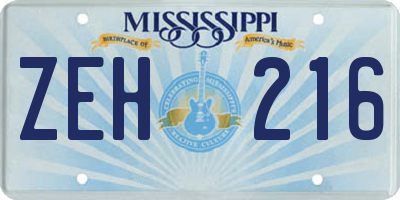 MS license plate ZEH216