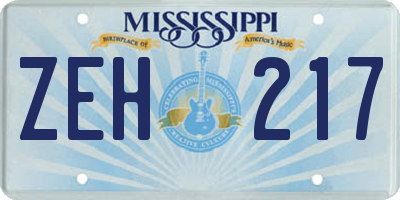 MS license plate ZEH217