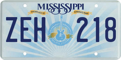 MS license plate ZEH218