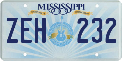 MS license plate ZEH232
