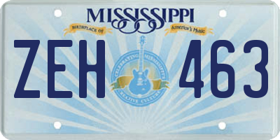 MS license plate ZEH463