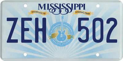 MS license plate ZEH502