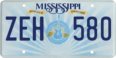 MS license plate ZEH580