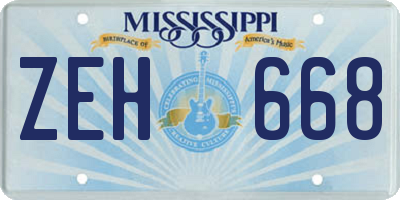 MS license plate ZEH668