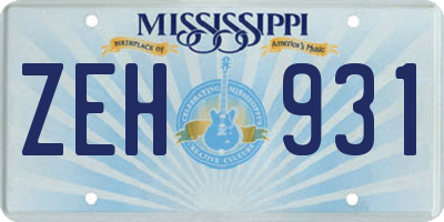 MS license plate ZEH931