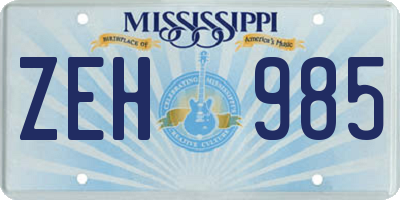 MS license plate ZEH985