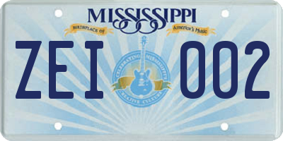 MS license plate ZEI002