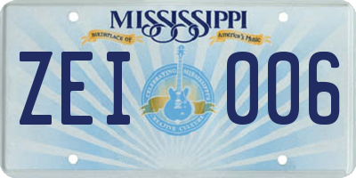 MS license plate ZEI006