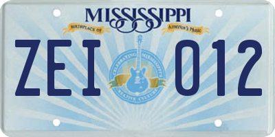 MS license plate ZEI012