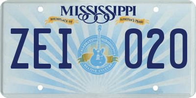MS license plate ZEI020