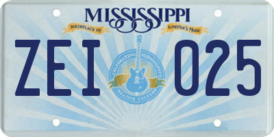 MS license plate ZEI025