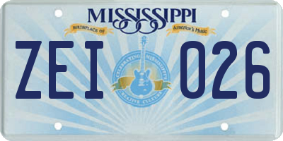 MS license plate ZEI026