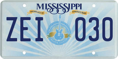 MS license plate ZEI030