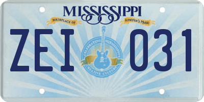 MS license plate ZEI031