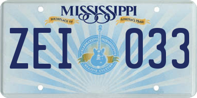 MS license plate ZEI033